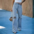 thumbnail image 2 of MIXUE Jeans For Women Solid Color Flare Denim Hole Waist Pants Ripped High Distressed Trousers Sportswear,Blue,XXL, 2 of 9