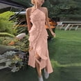 thumbnail image 1 of TaTaai Women's Chiffon V-Neck Spaghetti Strap Midi Dress Ruffle Pleated Design Flowy Long Dress Slim Fit Casual Dress for Daily Vacation Gift, 1 of 7