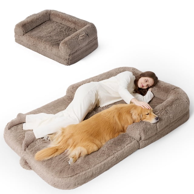 Cama plegable gigante para perros humanos Bedsure, ortopédica, piel sintética