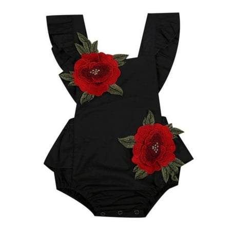 - 0-24M Newborn Baby Girl Clothes Flower Backless Romper Jumpsuit Bodysuit Sunsuit