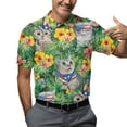 thumbnail image 5 of Funny Tropical American Cat Polo Shirts For Men Floral USA Flag Shirt Mens Polo Shirts Short Sleeve Button Up Golf Shirts, 5 of 7