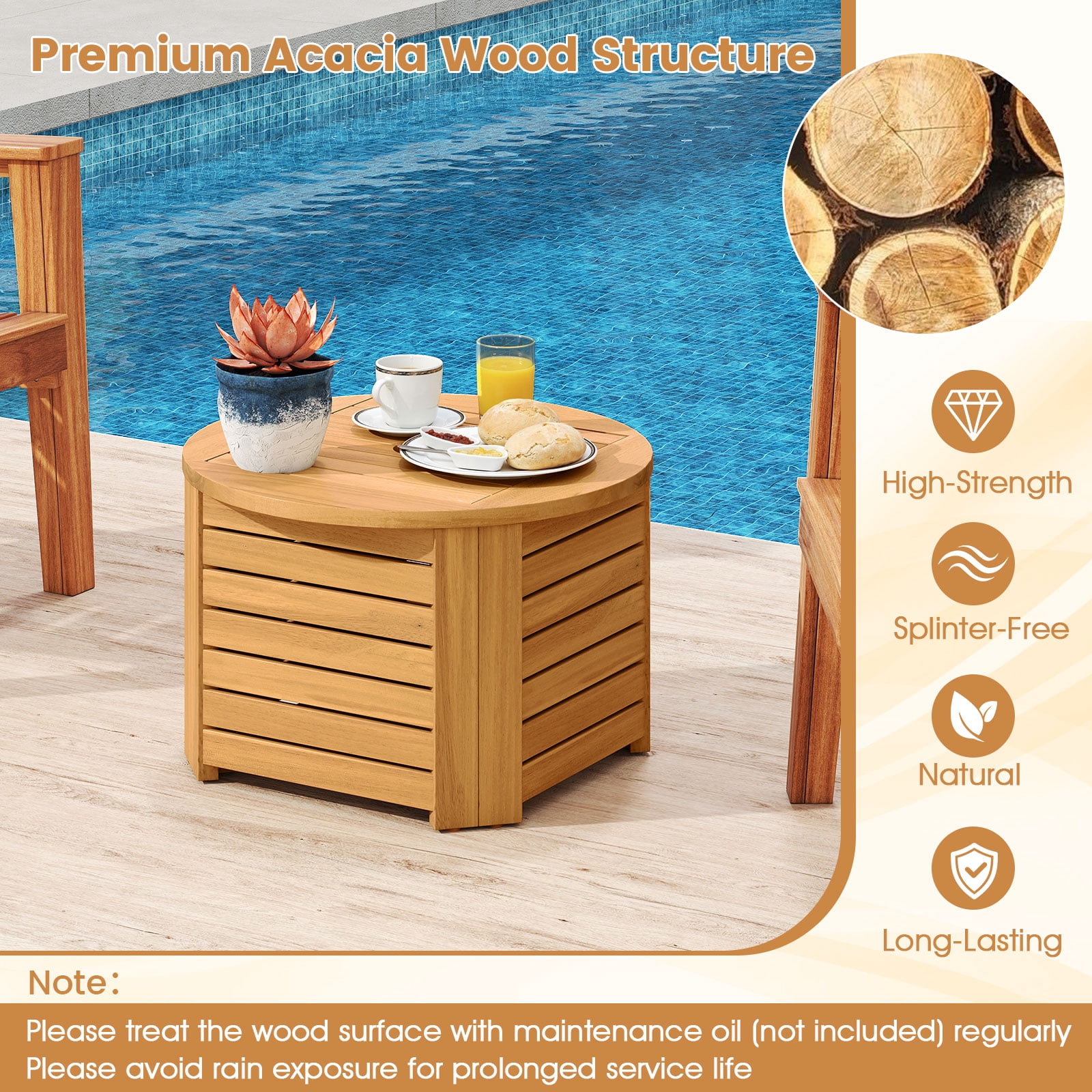 Gymax 2-in-1 Outdoor Side Table w/Storage Umbrella Hole & Removable Base for Backyard
