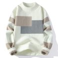 thumbnail image 3 of Men's Patchwork Knit Sweater O-Neck Pullover Loose Fit Knitted Top Winter Warm Sweaters, Beige, XXL, 3 of 7