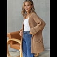 thumbnail image 4 of Suéter de Larga para Mujer, Abrigo Holgado de Punto , Cárdigan Abierto con Bolsillos. Color Camello XL, 4 of 7