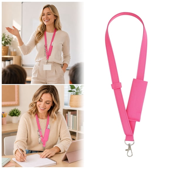 Adjustable Lanyard with Pen Holder, Fabric ID Badge Lanyard with Metal Clip, Multi Purpose Neck Strap for Teacher Office Staff 35x5.8cm