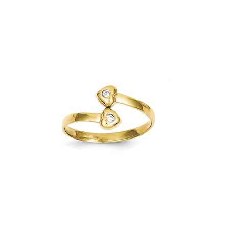 Cubic Zirconia Twin Hearts Bypass Toe Ring in 10K Yellow Gold