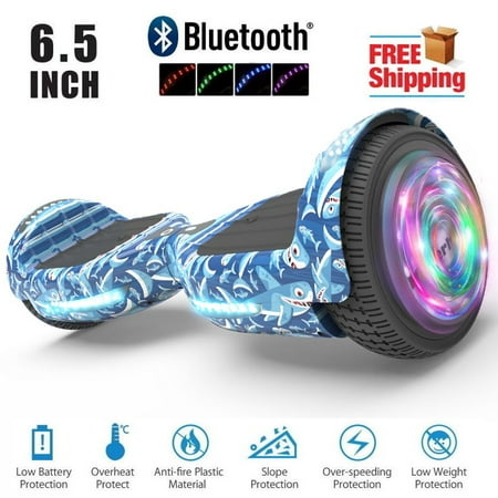 Flash Wheel UL 2272 Certified Hoverboard 6.5" Bluetooth Speaker with LED Light Self Balancing Wheel Electric Scooter - Rainbow Wave