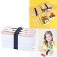thumbnail image 1 of ¡Liquidación! Juego de cubiertos Lssam, lonchera japonesa de dos capas con cubiertos, cuchara y tenedor, y caja para ensalada con divisiones para hombres y mujeres., 1 of 5