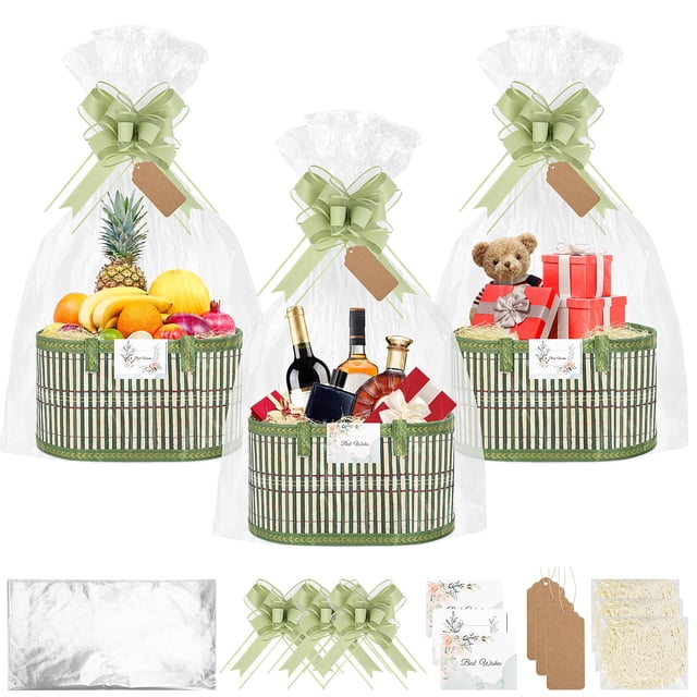 Set de 3 Cestas de Regalo SelfTek de Bambú Tejido Verde 30x20x15 cm