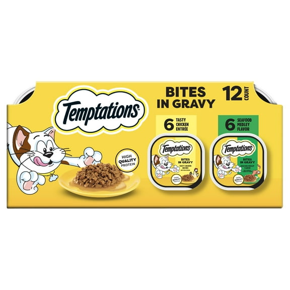 Temptations Bites in Gravy Flavor Wet Cat Food Variety Pack, 3.5 oz Tray (12 Pack)