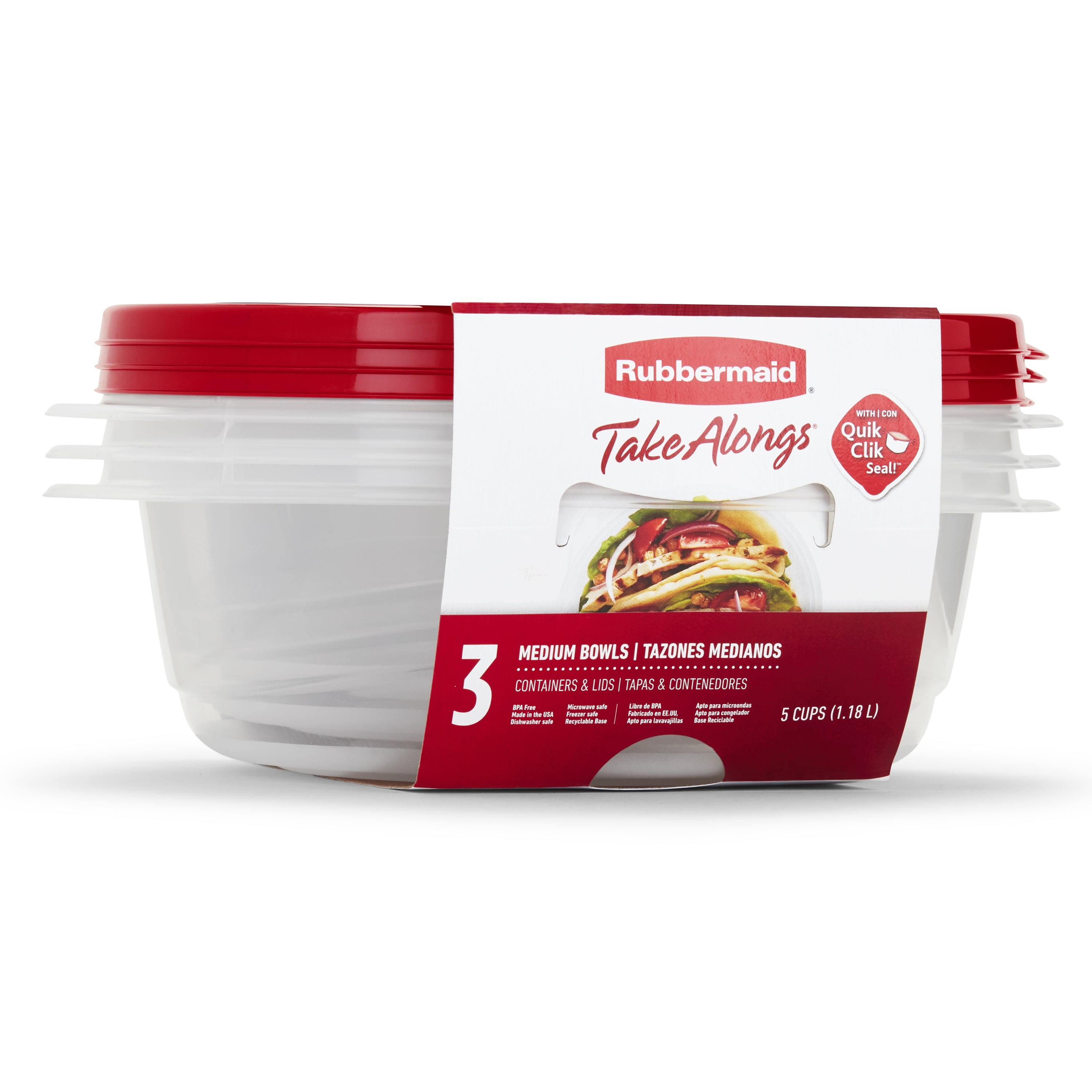 Rubbermaid TakeAlongs 5 Cup Food Storage Containers, Set of 3, Red