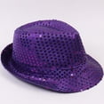 thumbnail image 3 of RUNQHUI Women Men Sequin Fedora Hat Disco Hat Jazz Dance Hat Hip-Hop Rapper Stage Performance Purple One Size, 3 of 4