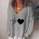 thumbnail image 2 of Camiseta de manga larga suelta con cuello en V y estampado informal a la moda para mujer Fridja  hj3989, 2 of 5
