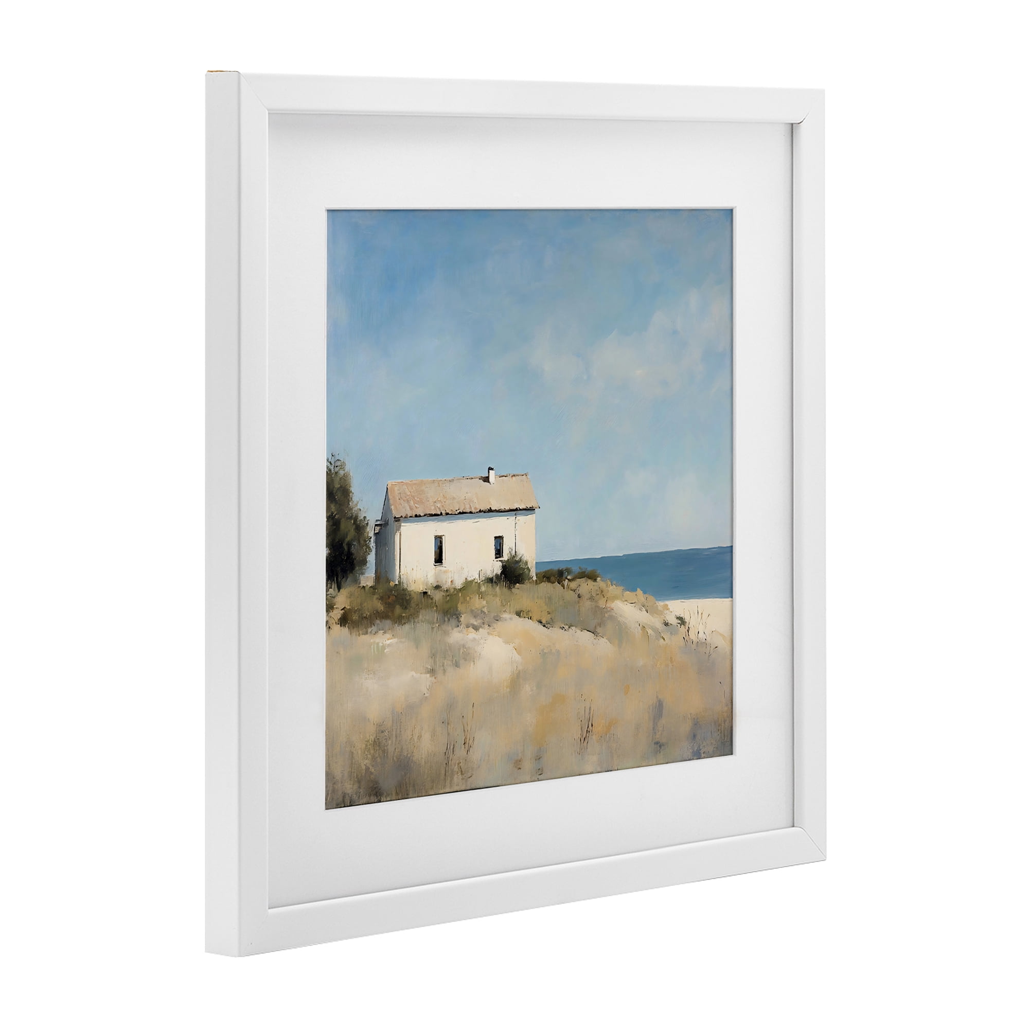 Stupell Industries Simple Beach House on Dunes White Framed Print Under Glass, design by Creative Studio