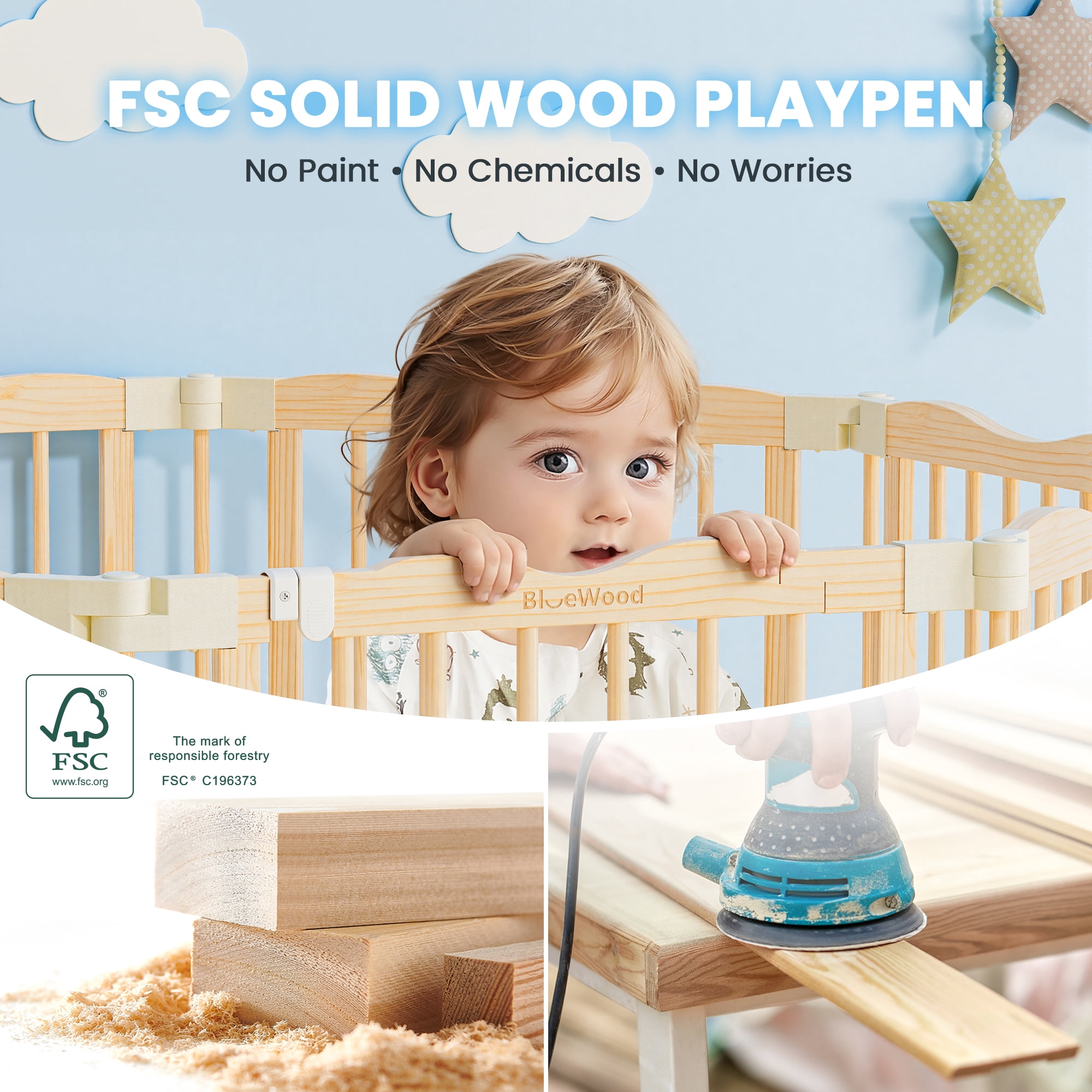 Buballino 8-Panel Foldable Indoor Baby Play Yard, Beige, 23.62"