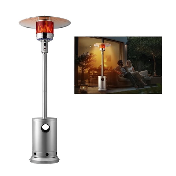 Propane Patio Heater 50000 BTU Tall Hammered Silver Outdoor w/ Table