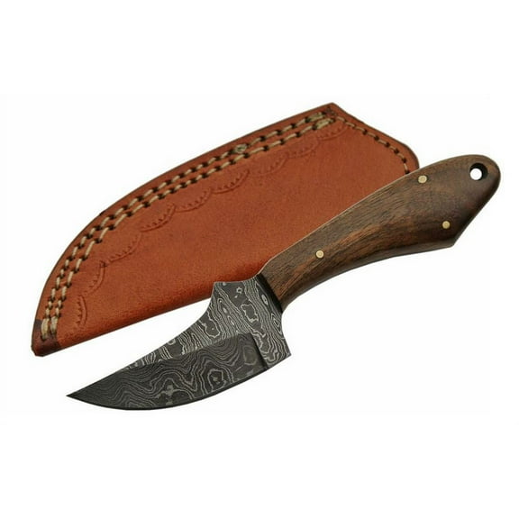 SANZ Damascus Rhino Hunting Knife 6.5 Inch - Camping Knife with Walnut Wood Handle, Full Tang Blade & Sheath - Pocket Knife for Hunting, Camping & Outdoor uses - Knives for Men