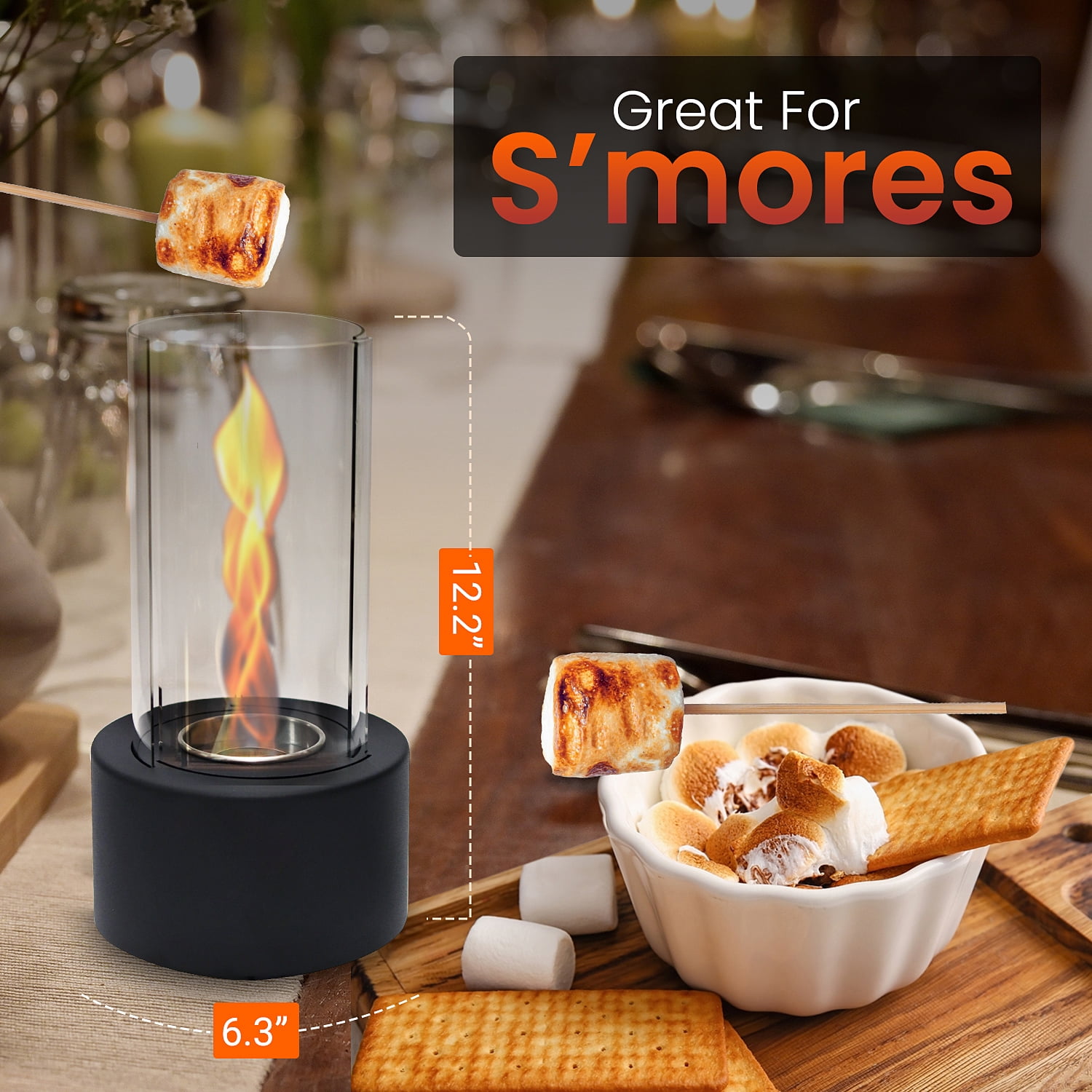 Portable Mini Fireplace Tornado Flame Metal Tabletop Fire Pit Glass Portable Heater, Gift for Christmas