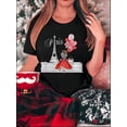 thumbnail image 2 of Women's Casual Fashion T-Shirt with Paris Eiffel Tower and Heart Balloons Print, Polyester Knit Fabric, Round Neck, Short Sleeve, Comfortable Summer Top, 2 of 8