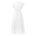thumbnail image 4 of Kcodviy Robe Maxi Décontractée Mi-Longue pour Femme, Robe en Dentelle Jacquard Ajourée en Coton pour Femme, Décontractée d'Été, Coupe Ajustée, Col en V, Robe d'Été pour Dame, Grande Robe pour Femme, 4 of 6