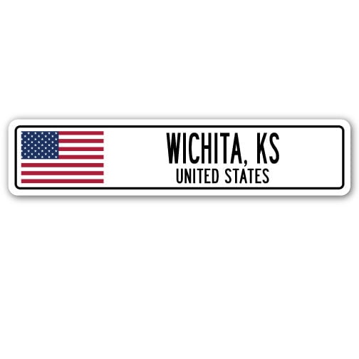 WICHITA KS UNITED STATES Street Sign American flag city country  gift