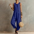 thumbnail image 6 of Vynhevius Women's Scoop Neck Jumpsuit Sleeveless Asymmetric Button Front Pockets Loose Harem One Piece, 6 of 6