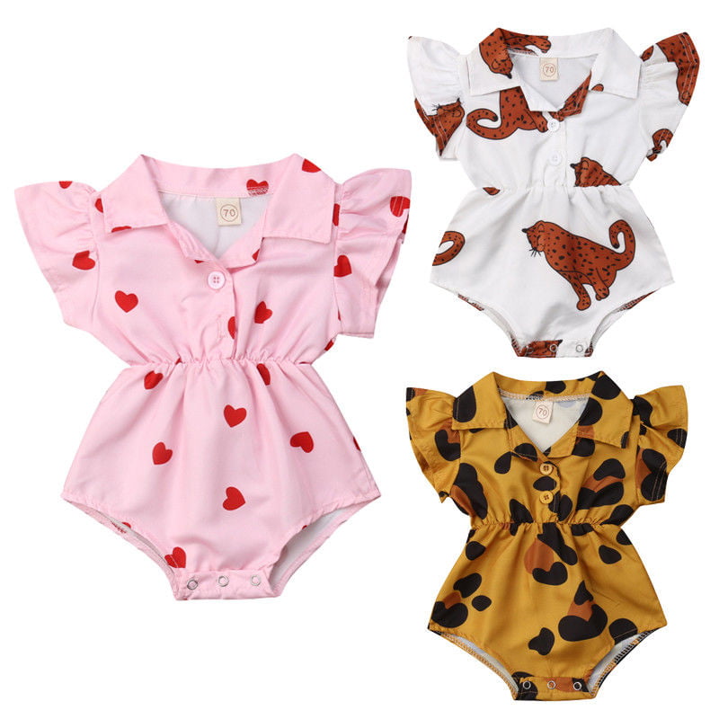 Newborn Infant Baby Girl Leopard Ruffle Romper Jumpsuit Summer Outfits Clothes 