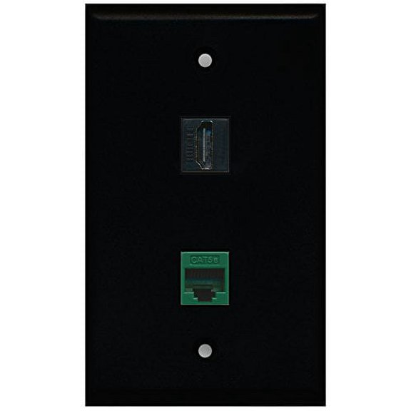 RiteAV - Black 1 Port HDMI 1 Port Cat5e Ethernet Green Wall Plate
