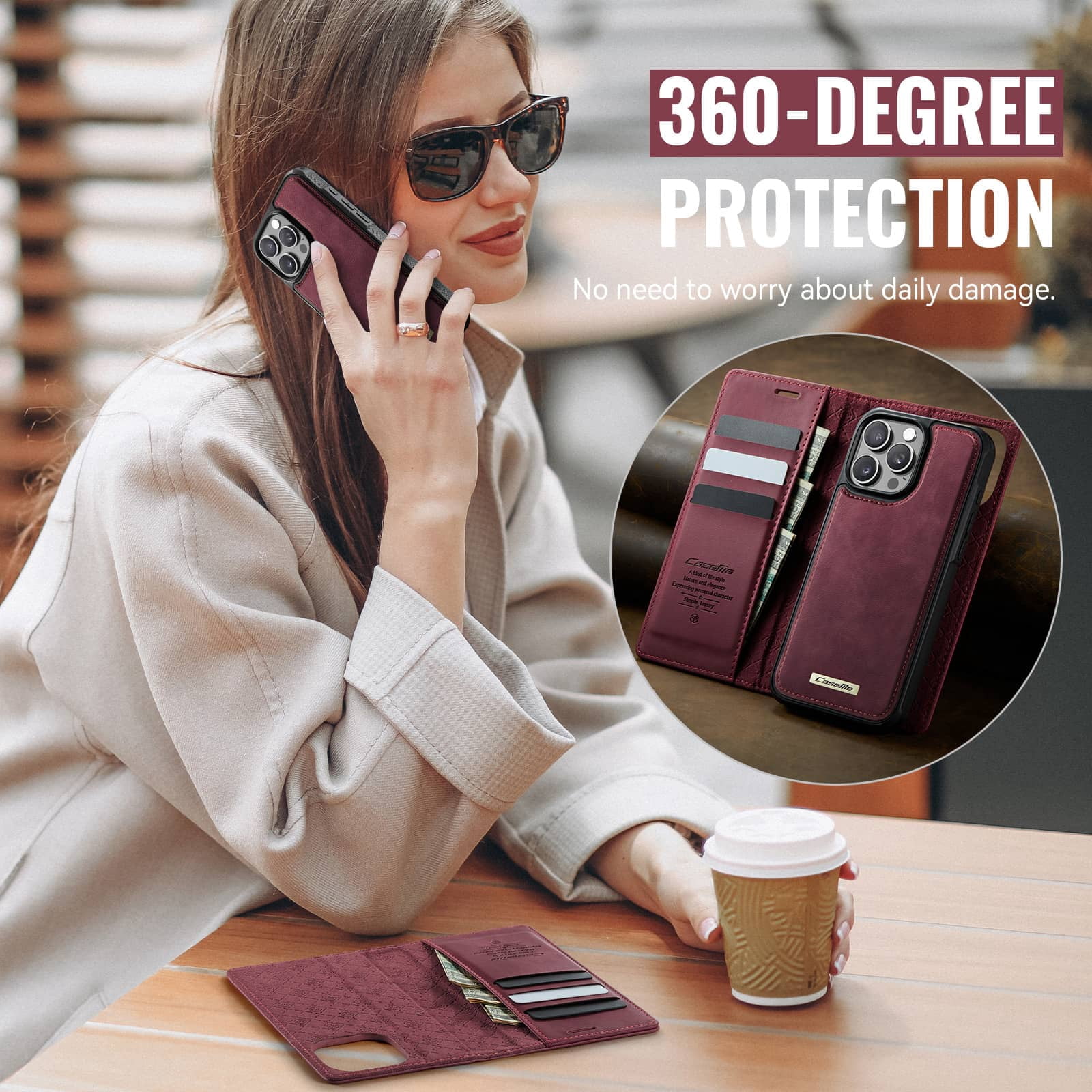 Magnetic 2 in 1 Magsafe Detachable Wallet Case for iPhone 16 Pro Max with Card Holder Women Men, Retro PU Leather【RFID Blocking】Kickstand Shockproof Cover