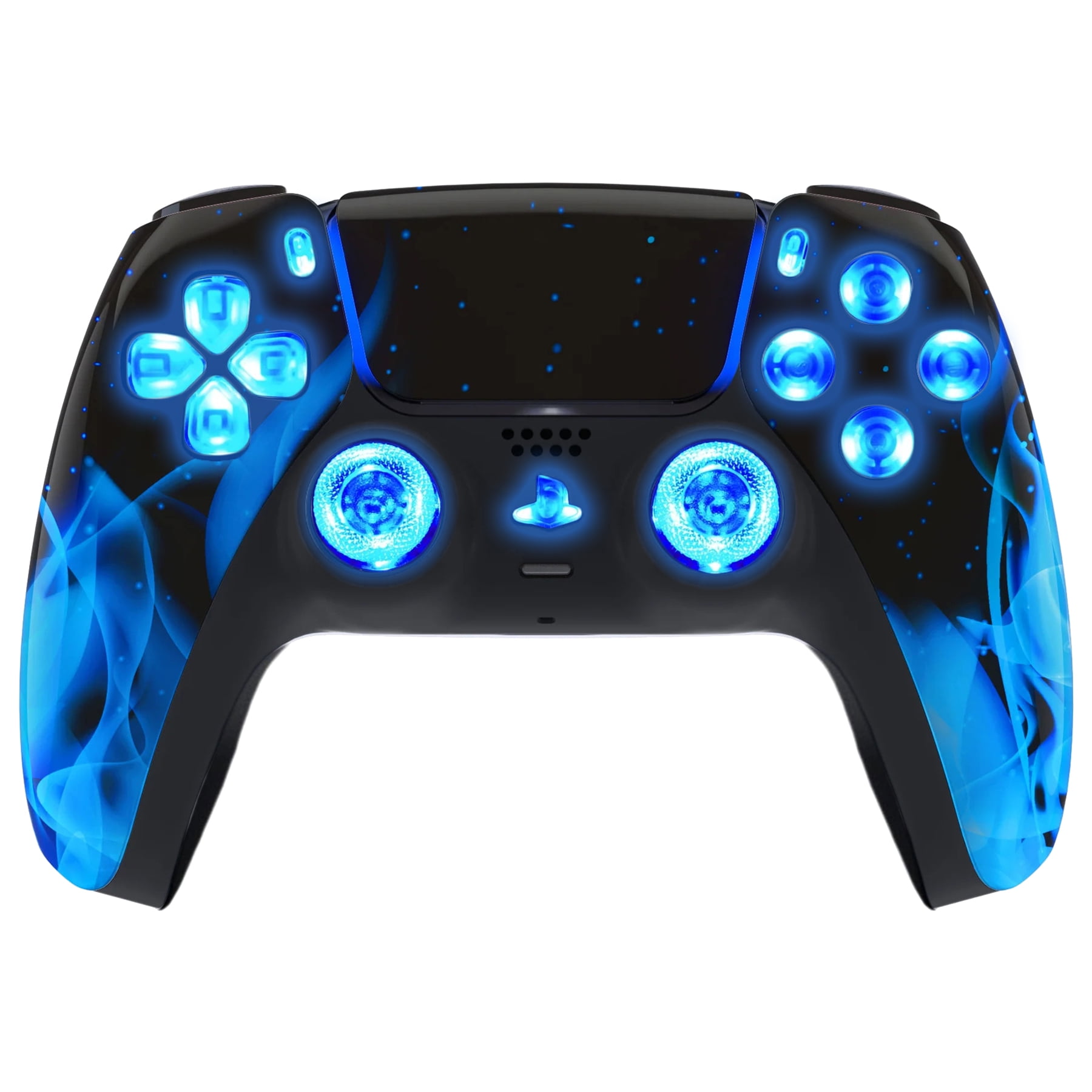 Blue Flames Silent Modz LED Light Up Button Wireless Custom Controller for PS5