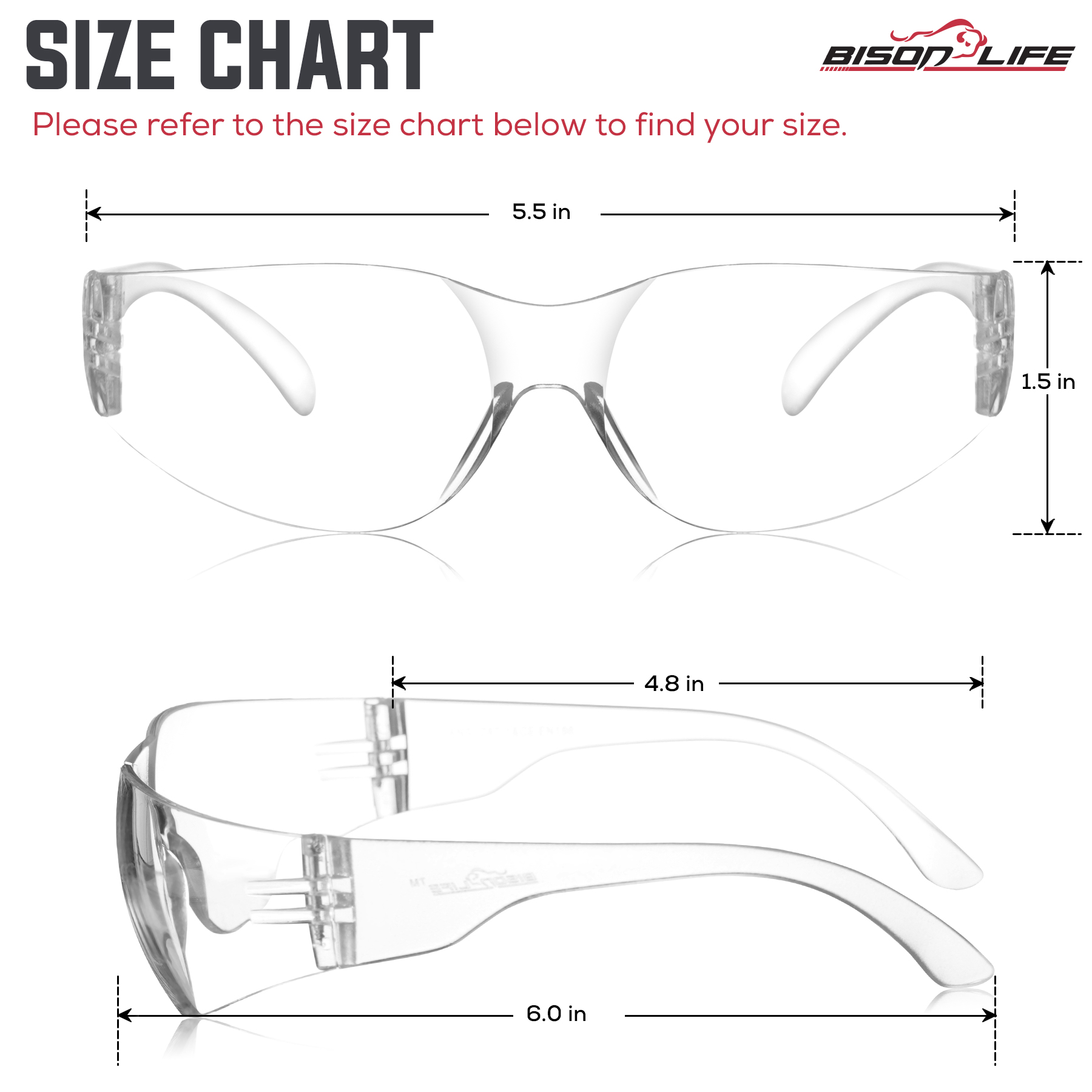 Bison Life Clear Safety Glasses, ANSI Z87.1, Pack of 12 photo 7