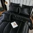 thumbnail image 4 of Move Over 8 Pieces Black Satin Bed in a Bag Full Size Solid Color Luxury Satin Comforter Set with Sheet Sheet, 4 of 7