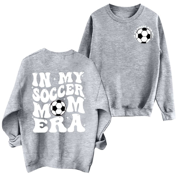 YourTops Women's Soccer Mama Sweatshirt - Graphic Print Long Sleeve Crewneck, Cotton Blend