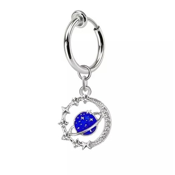 HOOUN 1Pc Moon Button Ring Body Jewelry Heart Belly Ring without Piercing for Women-Silver B