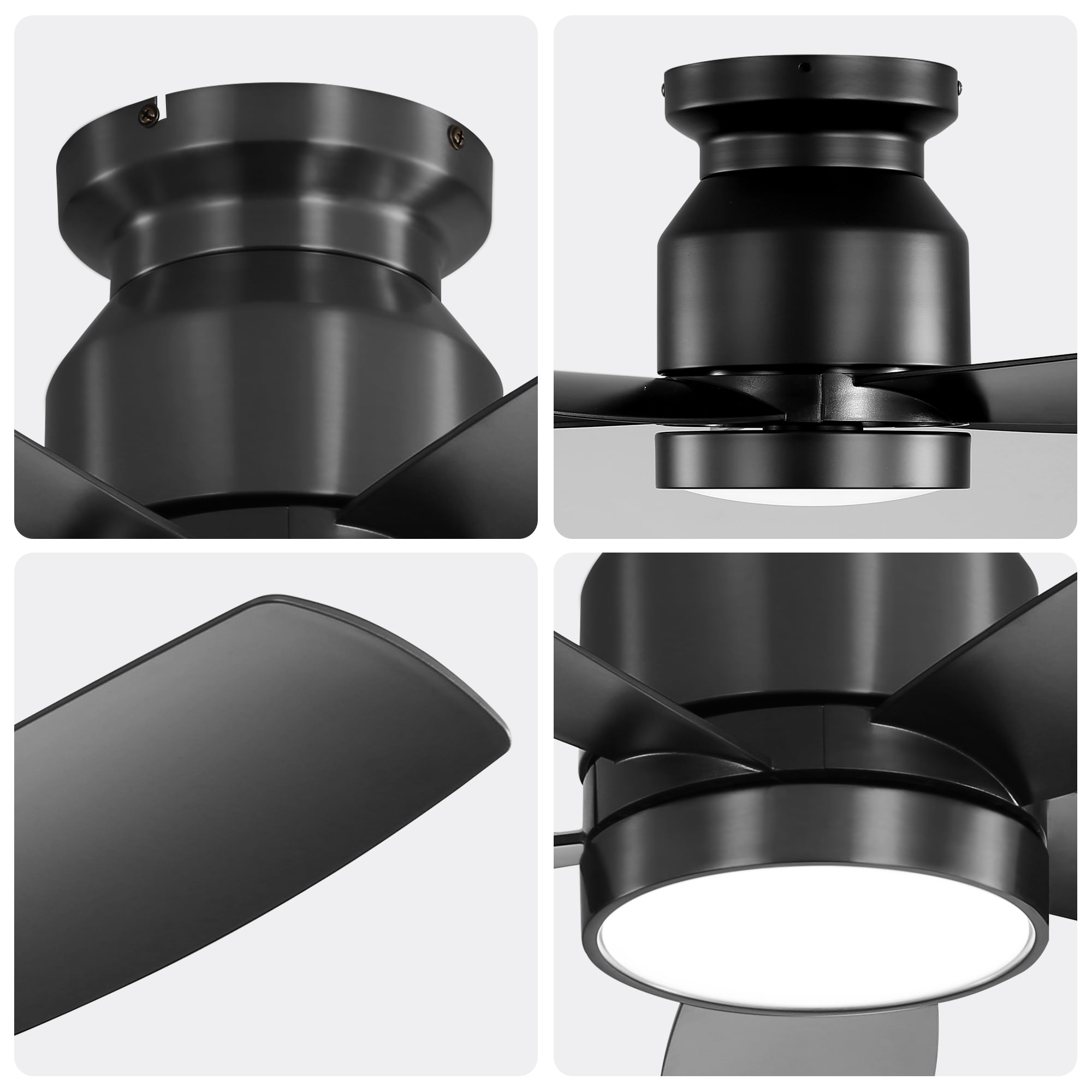 Izzovium 42 Inch Flush Mount Ceiling Fan with Remote, LED Light, 5 ABS Blades, Black, for Bedroom and Living Room