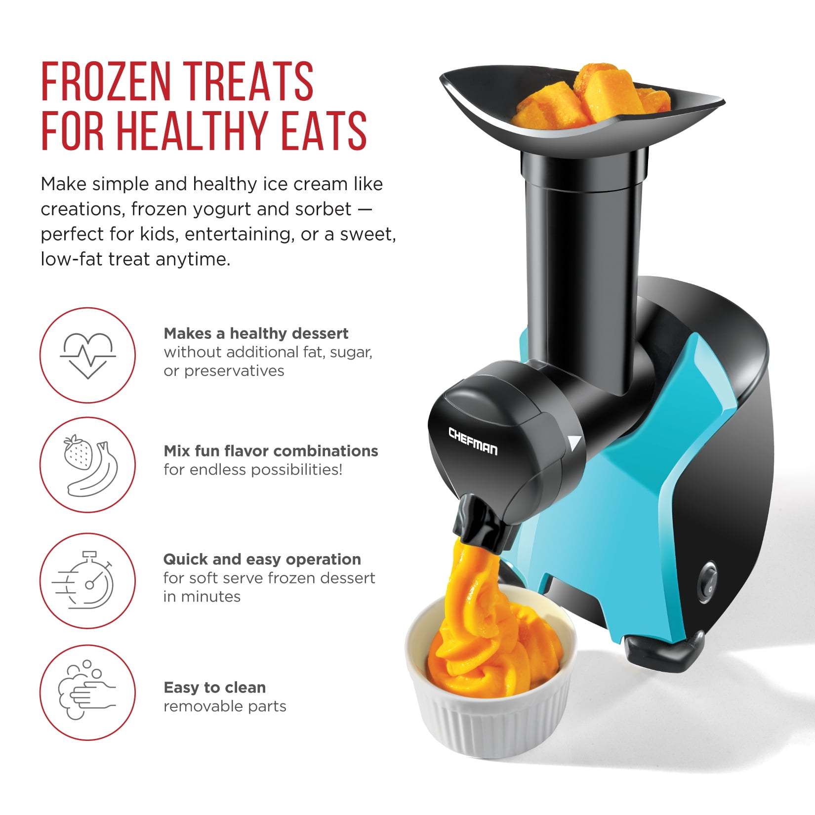 Ice Cream Makers, Gourmia GSI180 Automatic Healthy Frozen Dessert Maker,  Makes Sorbet, Soft-Serve Sherbet & Frozen Fruit Treats, Includes Free  Recipe Book