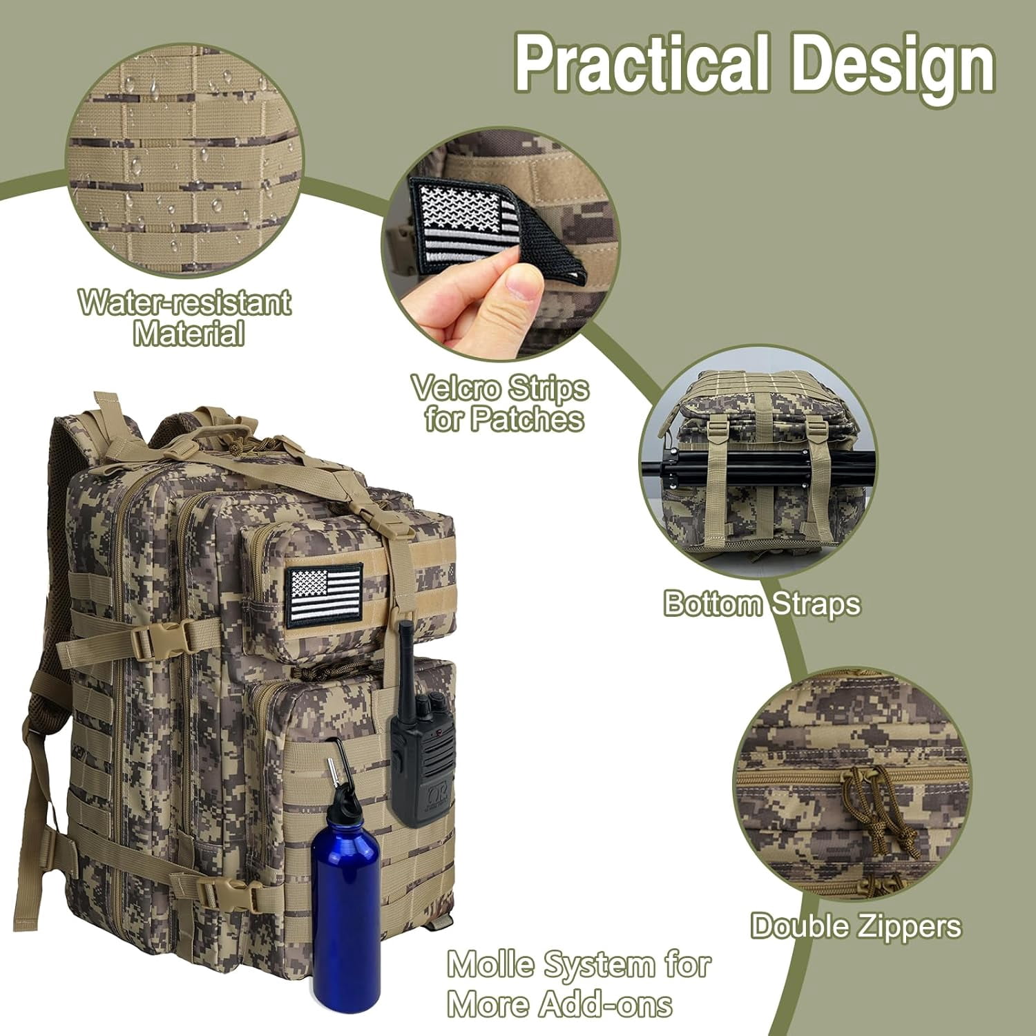 WOLT | 50L Camping Backpack--Large Multifunction Outdoor Molle Bag Backpacks Camokhaki