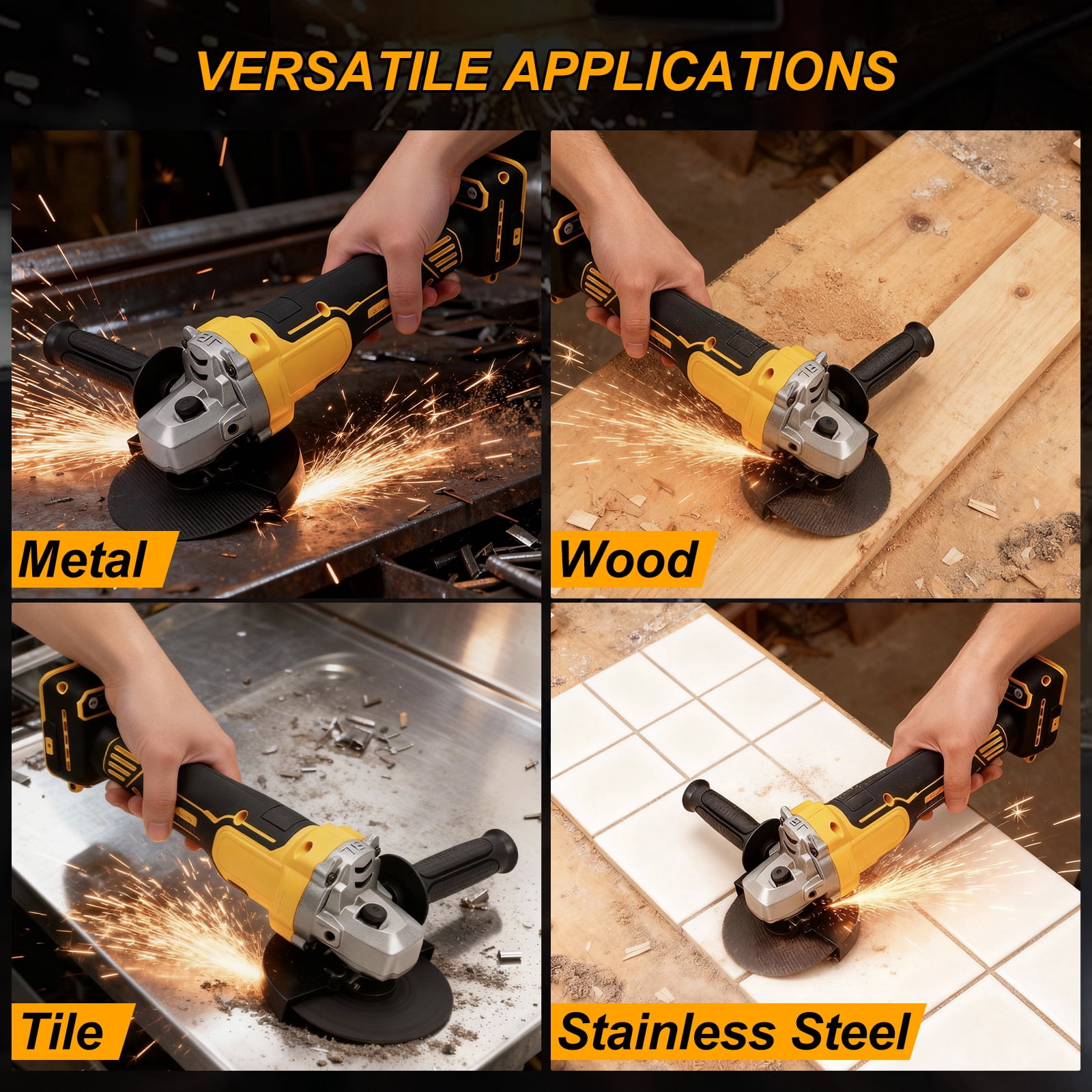 20V Cordless Angle Grinder Tool Brushless, 5 Inch, with Paddle, 2 x Flap Discs, 2 x Sanding Discs, 2 x Sawblades (Tool Only)