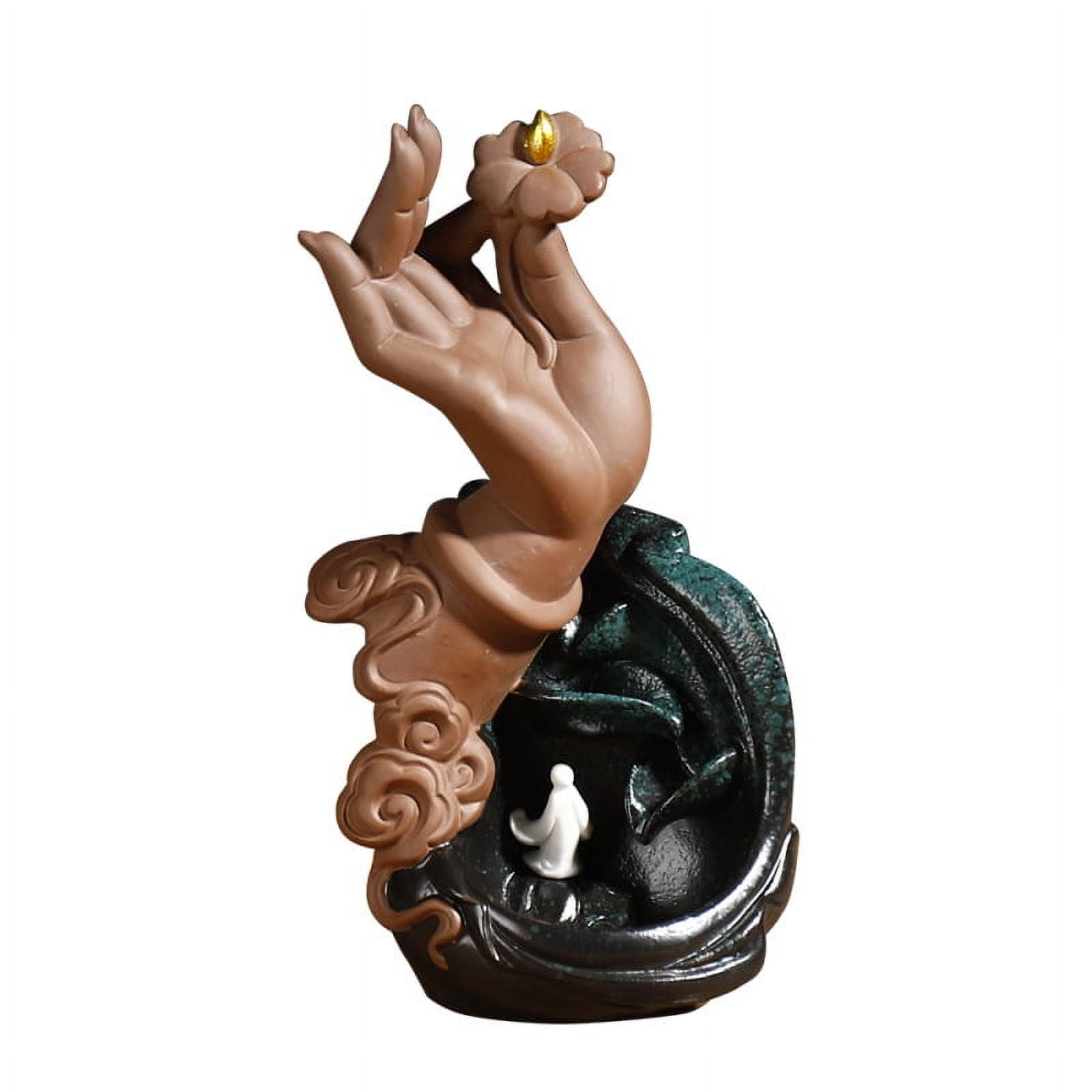 Incense Holder Zen Buddha Hand Lotus Backflow Incense Burner Incense Diffuser Waterfall Censer Incense Cones Holder Home Deco
