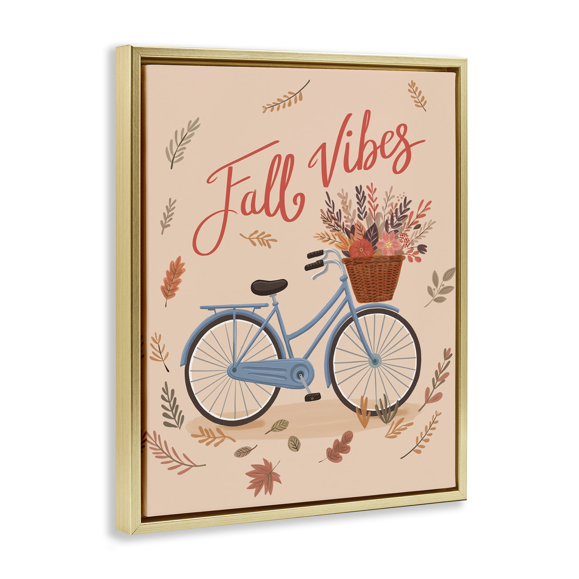 Stupell Industries Fall Vibes Bicycle Transportation Painting Gold Floater Framed Canvas Art Print Wall Art, 25 x 31