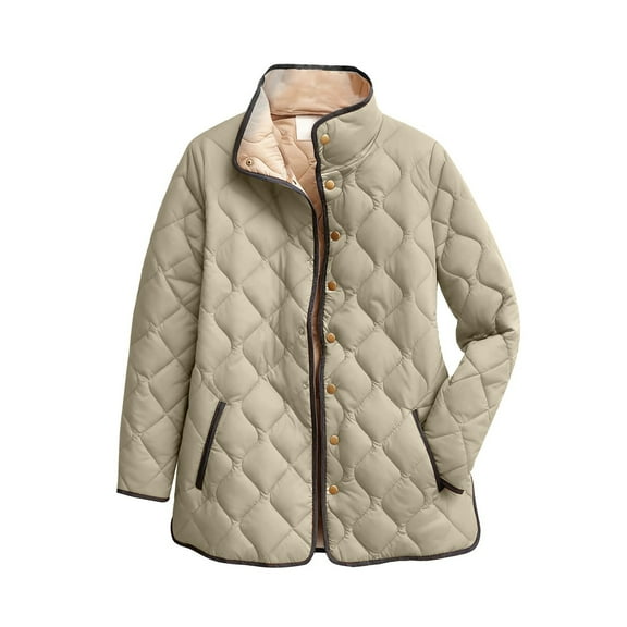 Yigetop Womens Quilted Jacket, Plus Size Women's Winter Quilted Jackets Long Sleeve Button Down Puffer Jacket Lightweight Padded Outerwear Coats Puffer Jacket Womens Beige L