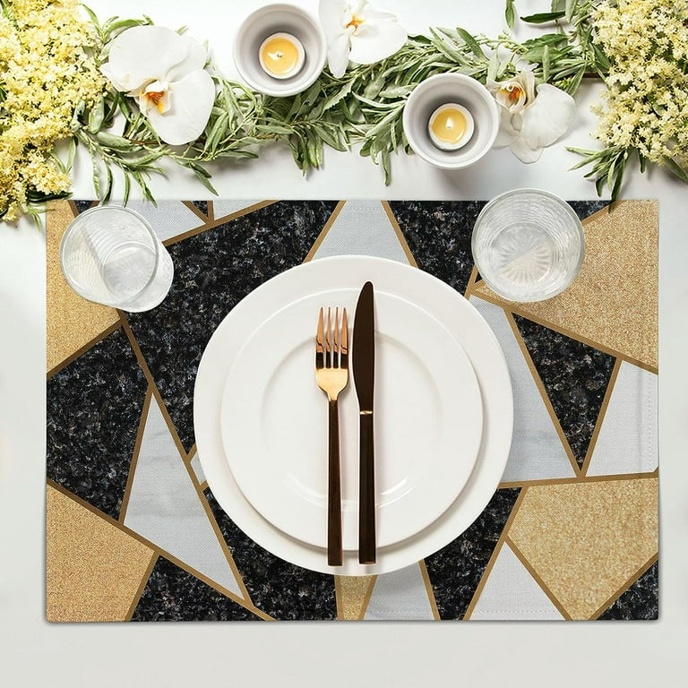 Black and White Placemats Set of 4 Marble Stone Table Mat Heat