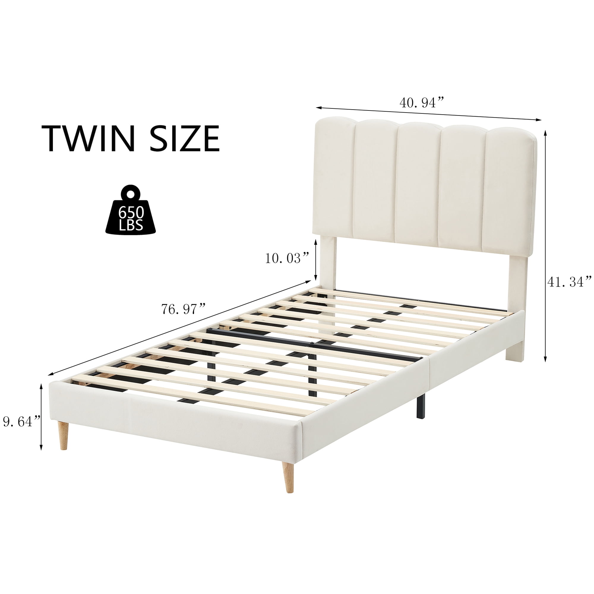 IDEALHOUSE White Twin Bed Frame for Boys & Girls, Velvet Upholstered Platform Bed Frame with Headboard, Strong Wooden Slats, Noise-Free,No Box Spring Needed, Easy Assembly