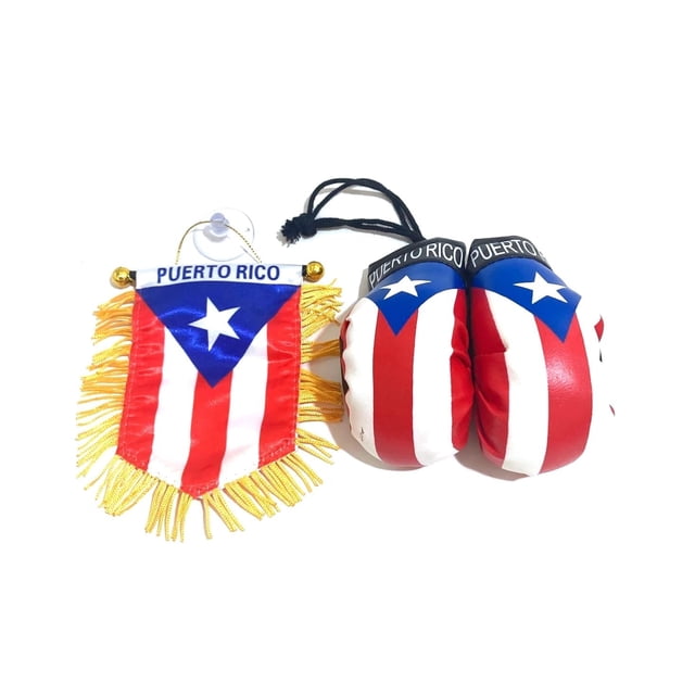 Set de bandera de coche y guantes de boxeo Banner PRK 14 de Puerto Rico