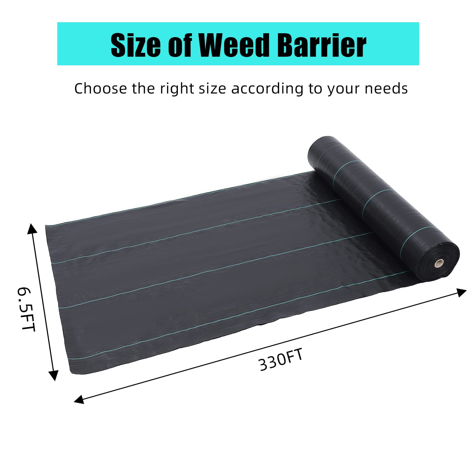 6.5ft x 330ft Premium Weed Barrier Landscape Fabric, 3.2 oz Heavy Duty, Weed Control Fabric, High Permeability, Good for Flower Bed, Driveway Fabric and Ground Cover