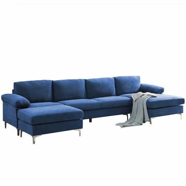 U Shape Sectional Sofa, Double Wide Leather Chaise Lounge