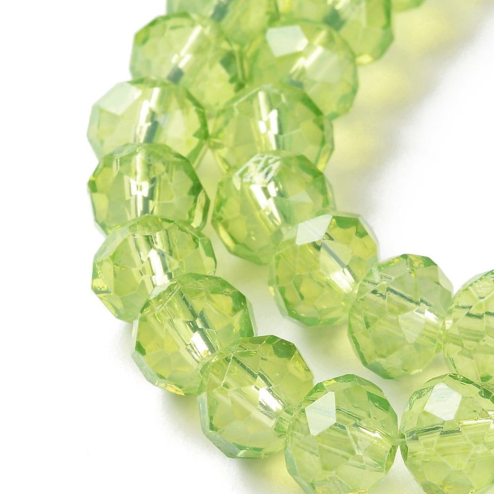 Baking Painted Transparent Glass Beads Strands Imitation Opalite Faceted Round Yellow Green 8x6mm Hole: 1.6mm 60~62pcs/strand 39~40cm