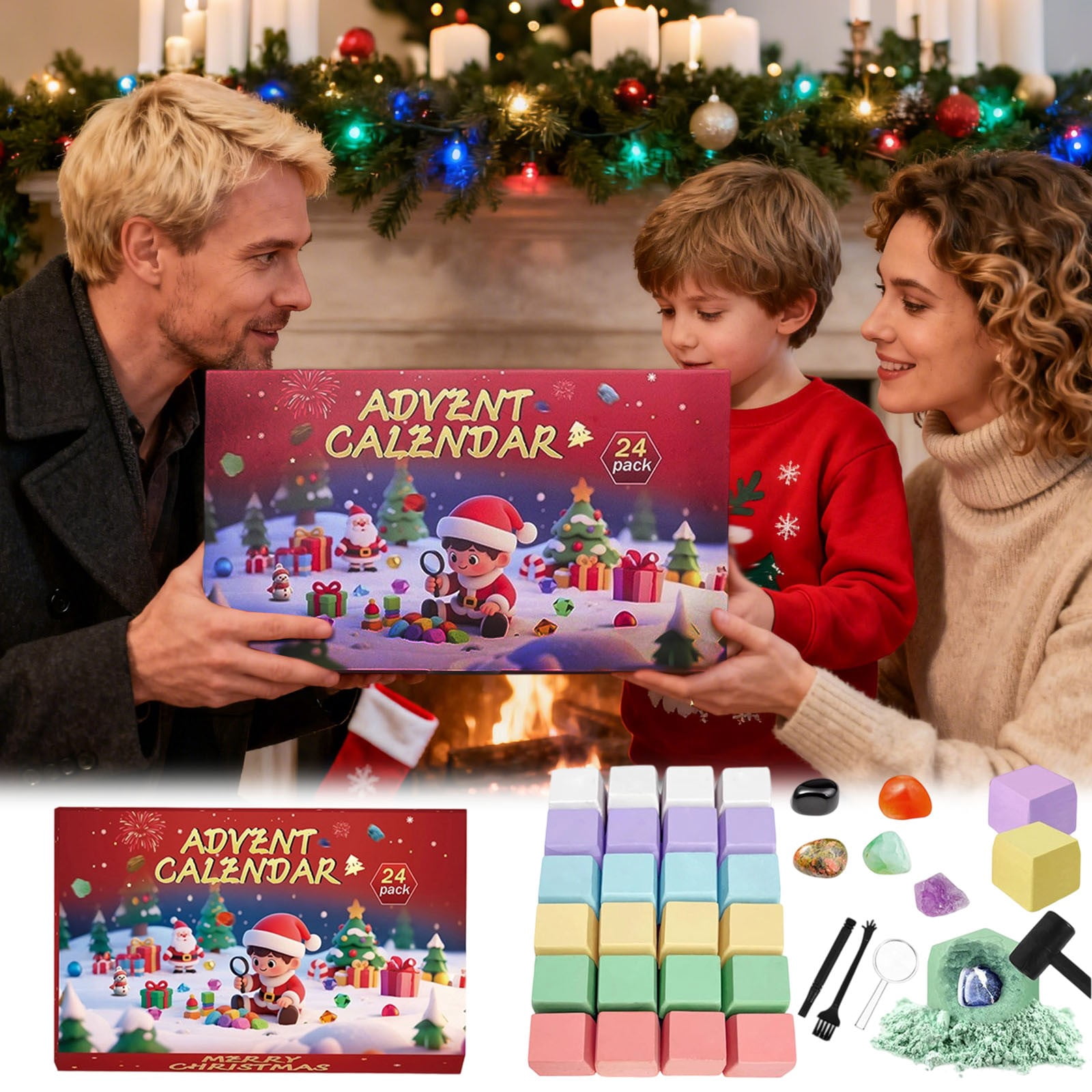 Advent Calendar 2025 Rock Gemstone Collection with 24 Natural and Healing Stones Advent Calendar for Adults Kids Boys Girls Girls Women Men