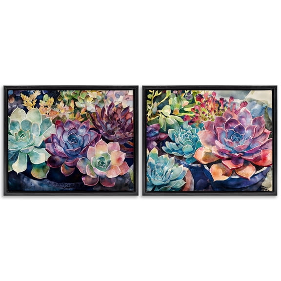 Stupell Industries Sunny Watercolor Succulents 2 Piece Black Framed Floater Canvas Set, design by Svetlana Aleynikova
