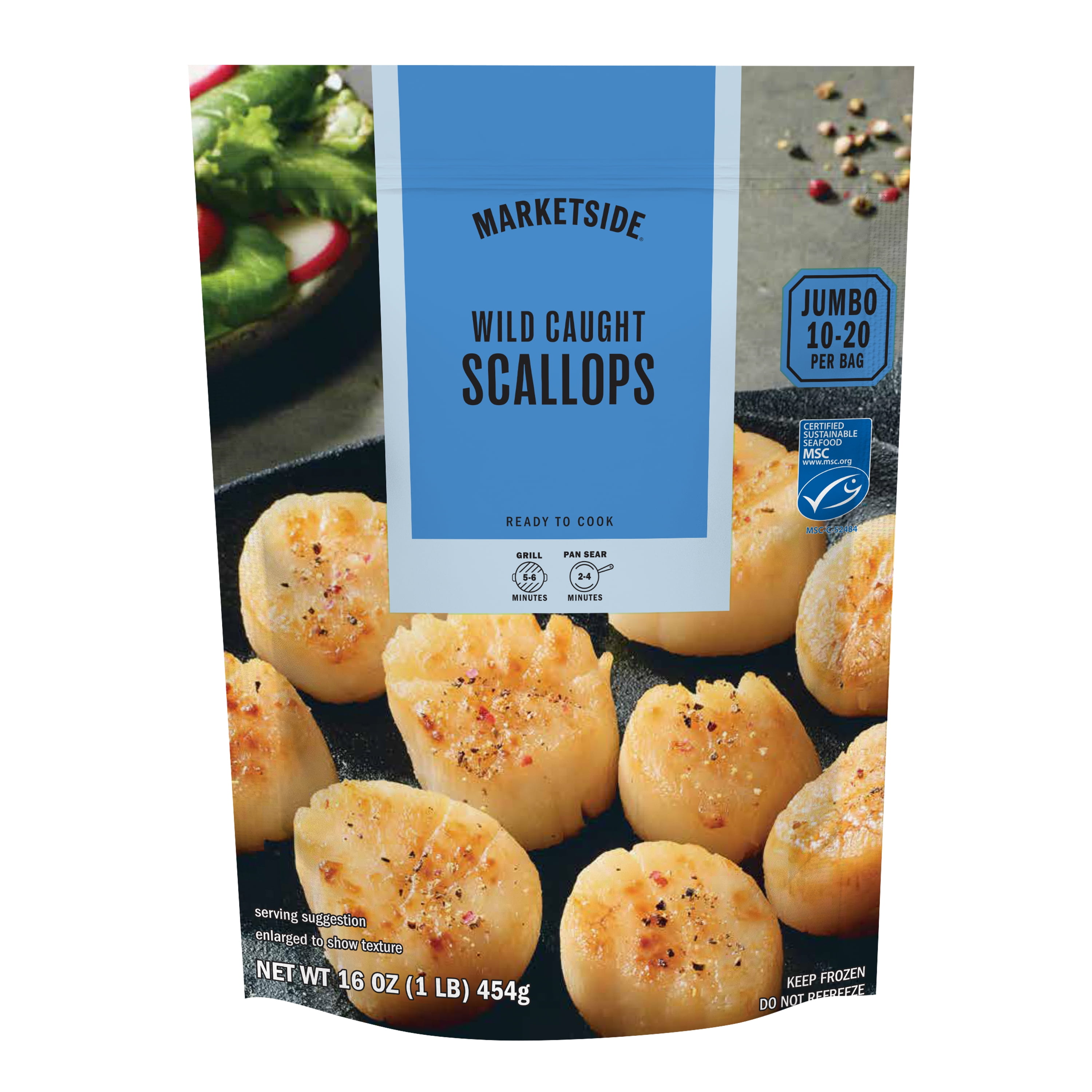 Marketside Frozen Wild Caught Sea Scallops, 1 lb. Plastic Bag, 16 Pieces
